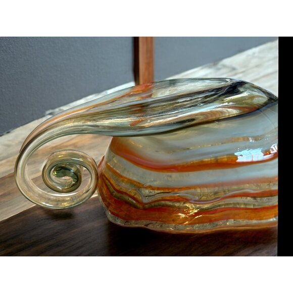 Vtg Slag Art Glass Cornucopia Vase Spiral Curled Handle Unsigned Orange MCM - Picture 15 of 15
